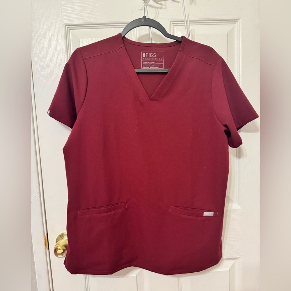 Figs Maroon V-Neck Scrub Top